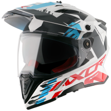 Шлем (мотард) AXOR X CROSS X1 DUAL VISOR, цвет белый/красный/синий/чёрный (2XL)