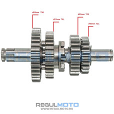 Вал вторичный коробки передач в сборе YX140, 150, 160 см3 Питбайк